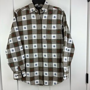 Women's Krazy Kat Collared Plaid Button Down Teacher Shirt Long Sleeve Small e